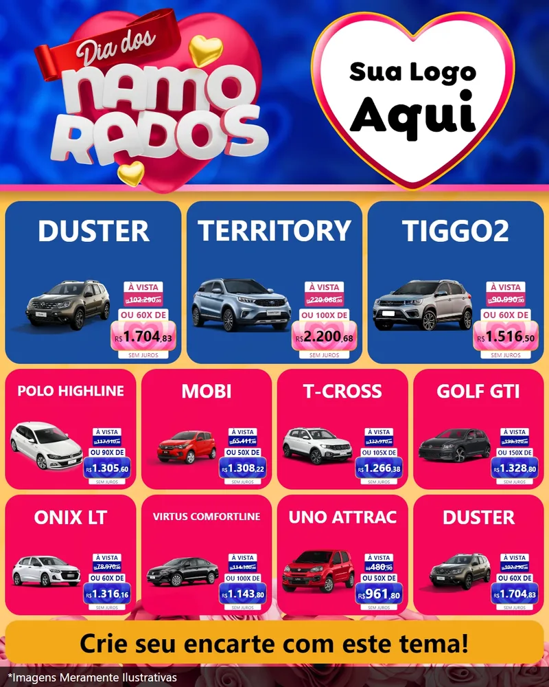 Modelo de Rede Social para Feed Instagram com o tema Dia dos namorados para Concessionaria de Carros