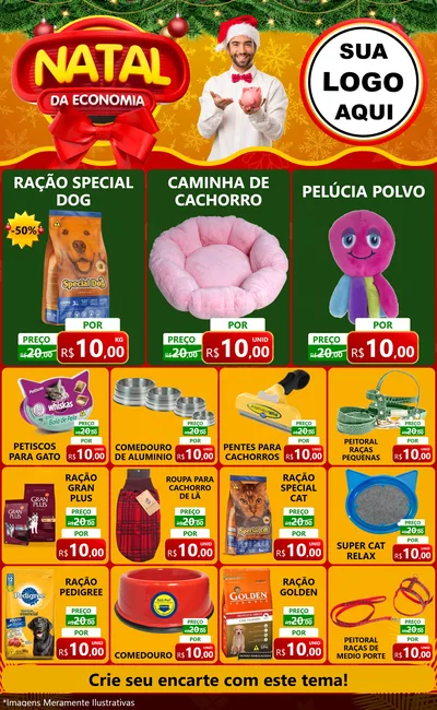 Modelo de Encarte para Encarte Grande com o tema Natal da Economia para Pet Shop