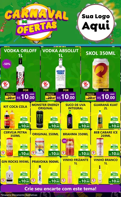 Modelo de Encarte para Encarte Grande com o tema Carnaval de Ofertas para Distribuidora de bebidas