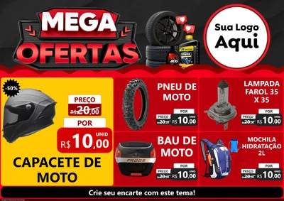 Modelo de Encarte para Encarte A4 Horizontal com o tema Mega Ofertas - Motopeças para Moto peças