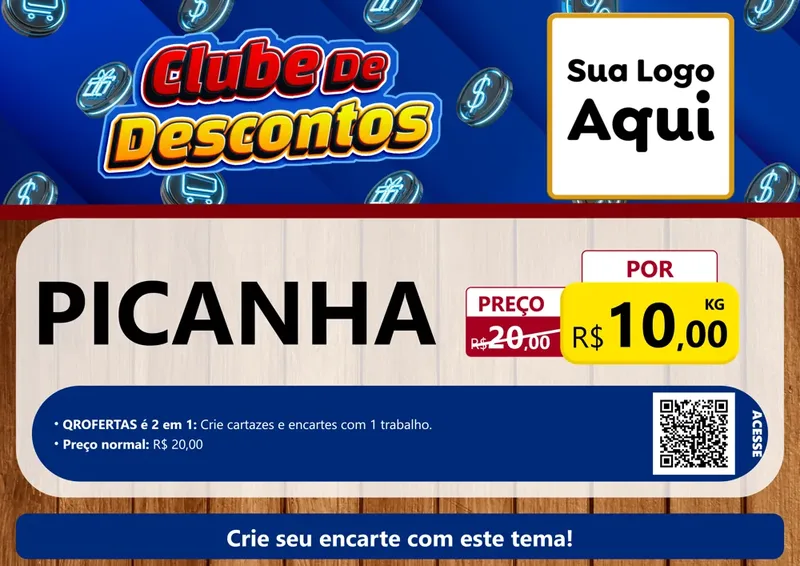 Modelo de Cartaz para Cartaz A4 Horizontal com o tema Clube de Descontos para Açougue