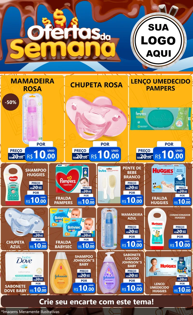 Modelo de Encarte para Encarte Grande com o tema Ofertas da Semana - Páscoa para Bebês