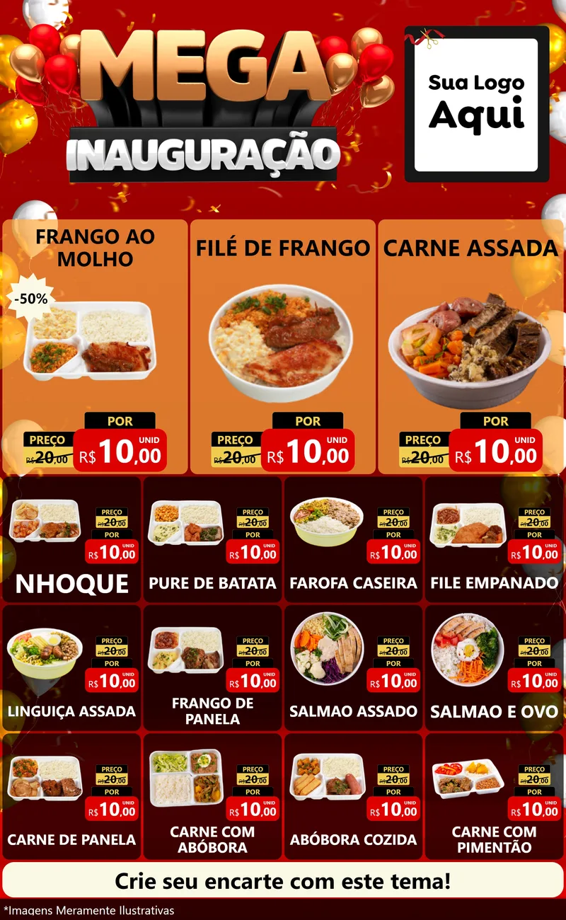 Modelo de Encarte para Encarte Grande com o tema Mega Inauguração para Restaurante