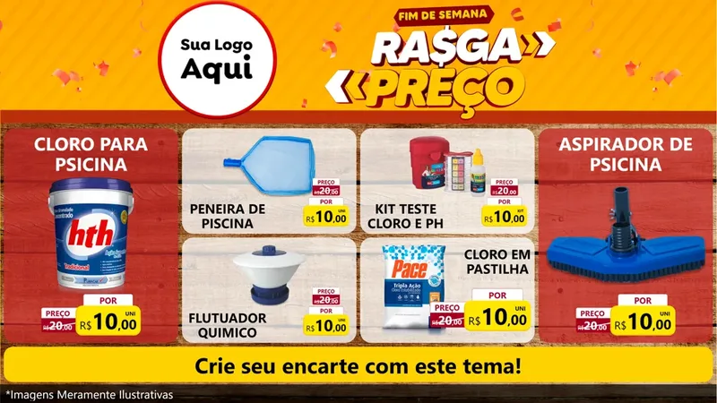Modelo de TV para TV Horizontal com o tema Fim de Semana Rasga Preços para Produtos para Piscina