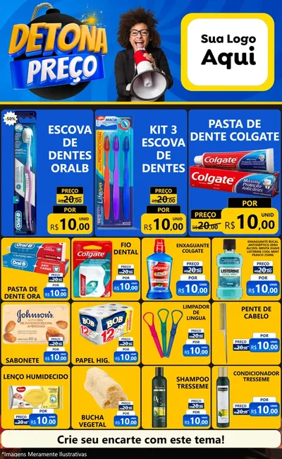 Modelo de Encarte para Encarte Grande com o tema Detona Preços para Higiene Pessoal