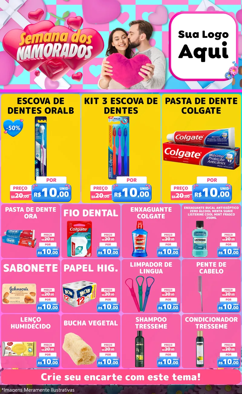 Modelo de Encarte para Encarte Grande com o tema Semana dos Namorados para Higiene Pessoal