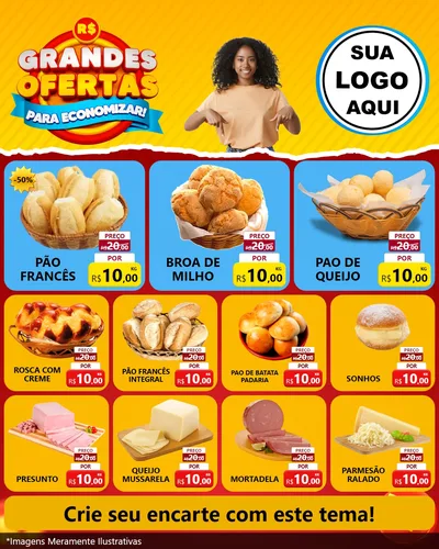 Modelo de Rede Social para Feed Instagram com o tema Grandes Ofertas Para Economizar! para Padaria
