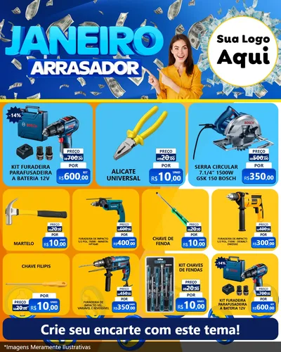Modelo de Rede Social para Feed Instagram com o tema Janeiro Arrasador para Maquinas e Ferramentas