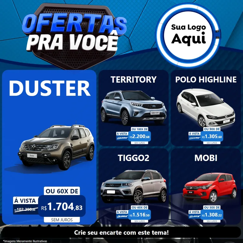 Modelo de Rede Social para Feed Facebook com o tema Ofertas Para Você - Auto e Motopeças para Concessionaria de Carros