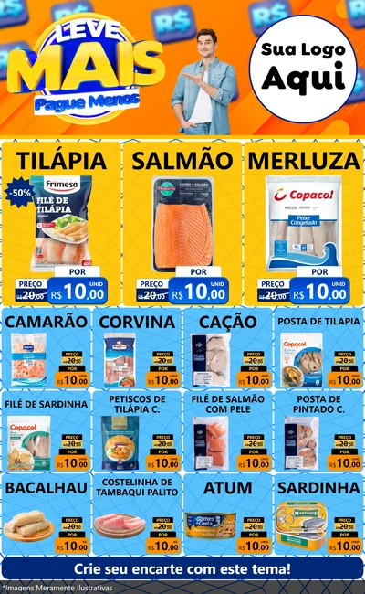 Modelo de Encarte para Encarte Grande com o tema Leve Mais, Pague Menos para Peixaria