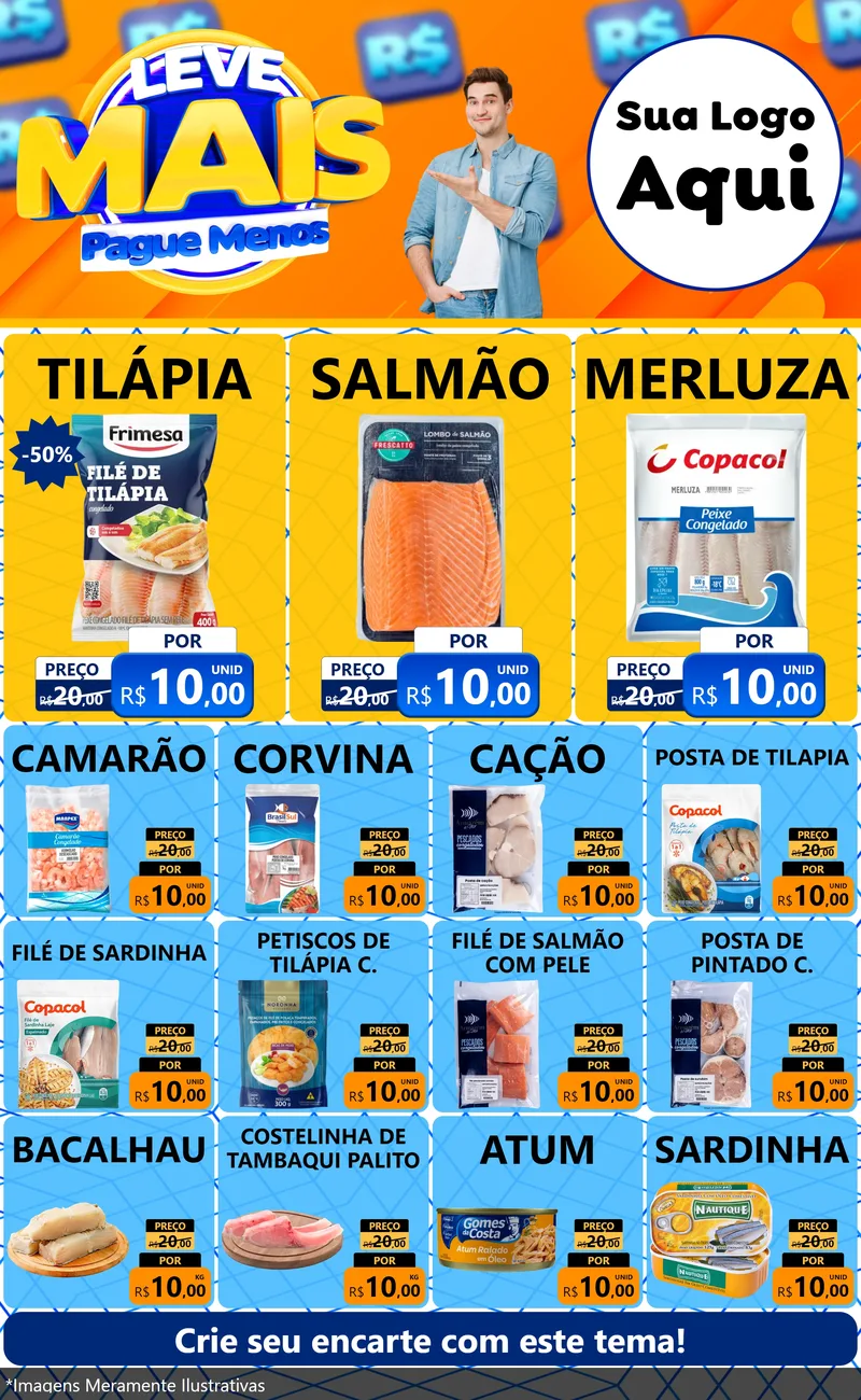 Modelo de Encarte para Encarte Grande com o tema Leve Mais, Pague Menos para Peixaria