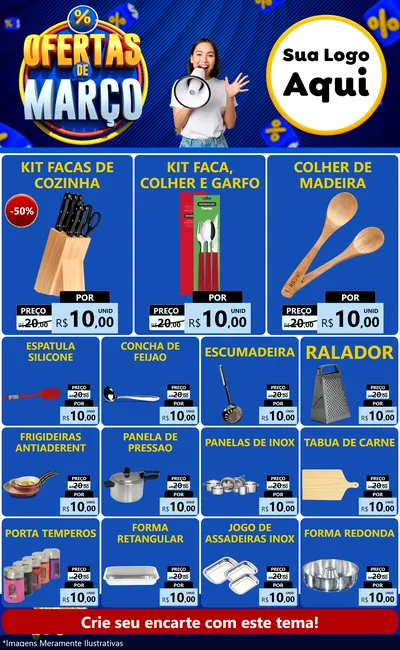 Modelo de Encarte para Encarte Grande com o tema Ofertas de Março para Utilidades Domésticas