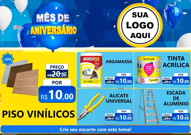 Modelo de Encarte para Encarte A4 Horizontal com o tema Mês de Aniversário para Material para Construção