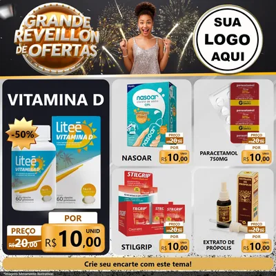 Modelo de Rede Social para Feed Facebook com o tema Grande Réveillon de Ofertas para Farmácia