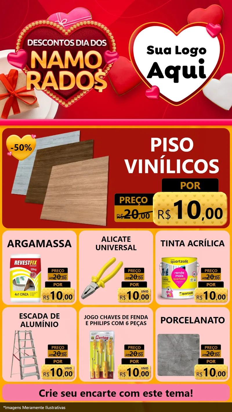 Modelo de Rede Social para Stories com o tema Descontos Dia dos Namorados para Material para Construção