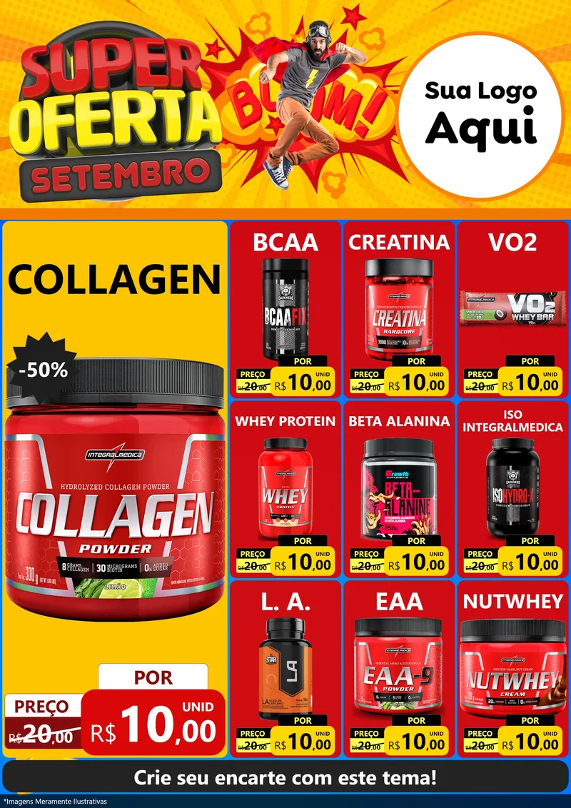 Modelo de Encarte para Encarte A4 Vertical com o tema Super Oferta Setembro para Suplementos alimentares