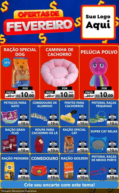 Modelo de Encarte para Encarte Grande com o tema Ofertas de Fevereiro para Pet Shop