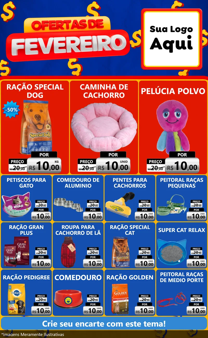 Modelo de Encarte para Encarte Grande com o tema Ofertas de Fevereiro para Pet Shop