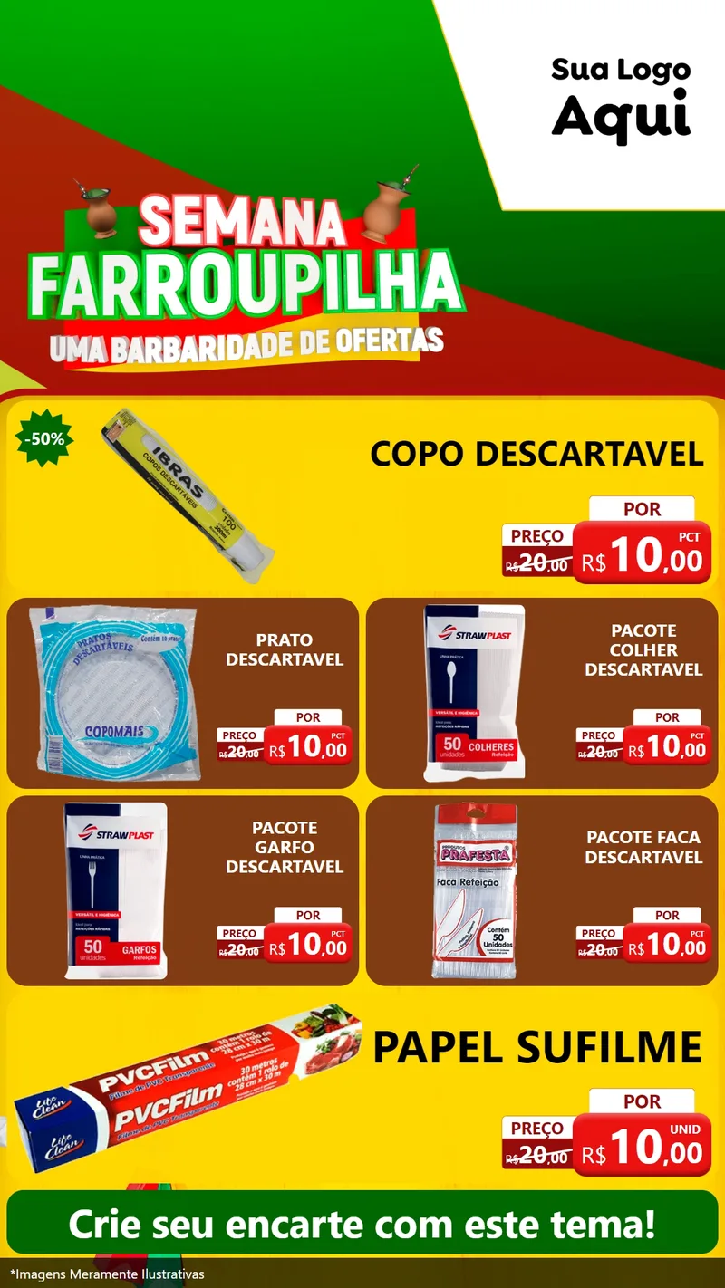 Modelo de TV para TV Vertical com o tema Semana Farroupilha - Uma Barbaridade de Ofertas para Embalagens