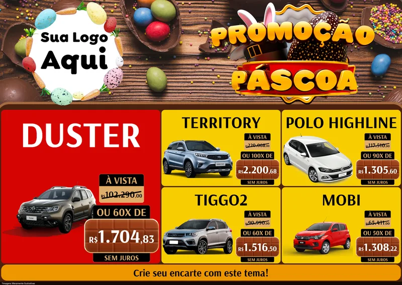 Modelo de Encarte para Encarte A4 Horizontal com o tema Promoção Páscoa para Concessionaria de Carros