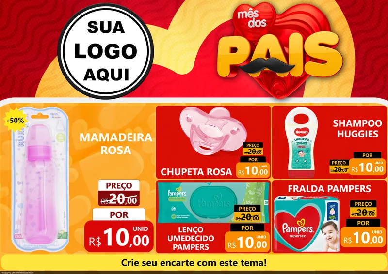 Modelo de Encarte para Encarte A4 Horizontal com o tema Mês Dos Pais para Bebês