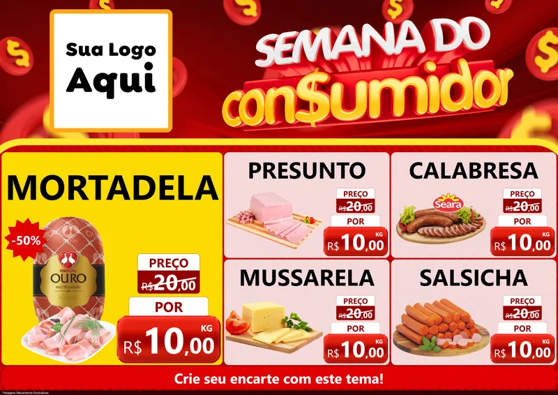 Modelo de Encarte para Encarte A4 Horizontal com o tema Semana do Consumidor para Frios e Laticínios