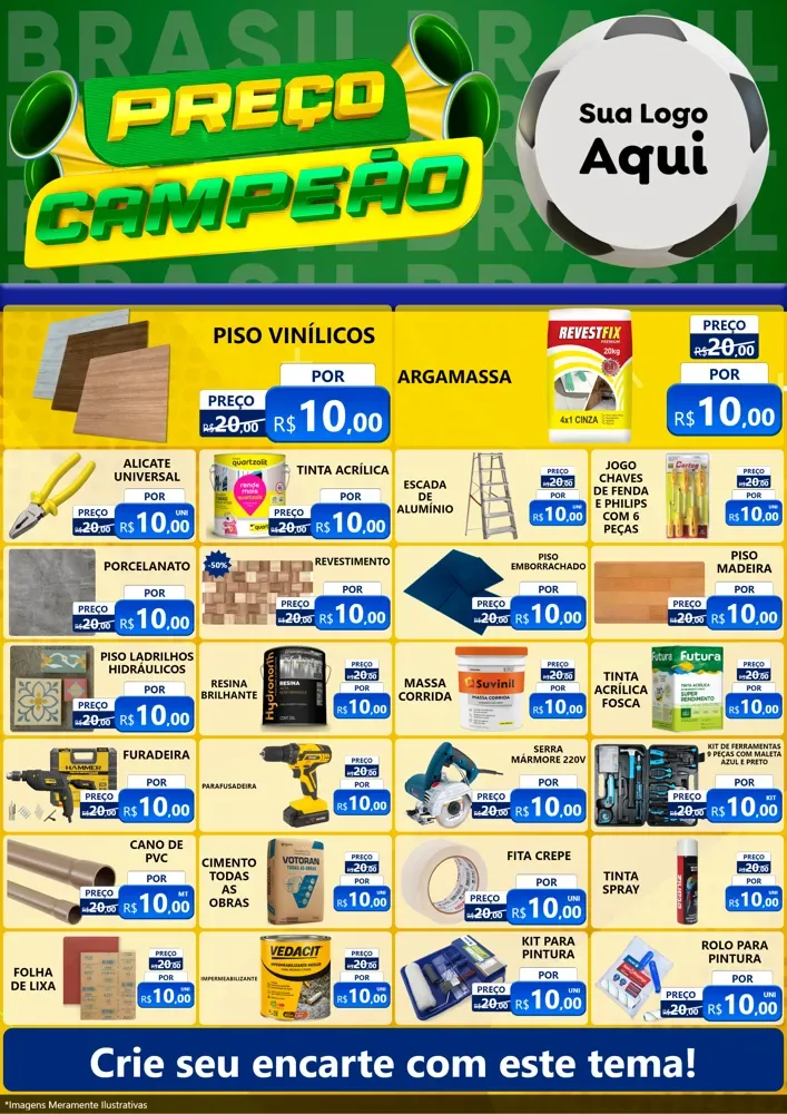 Modelo de Encarte para Encarte A4 Vertical com o tema Preço Campeão - Copa para Material para Construção