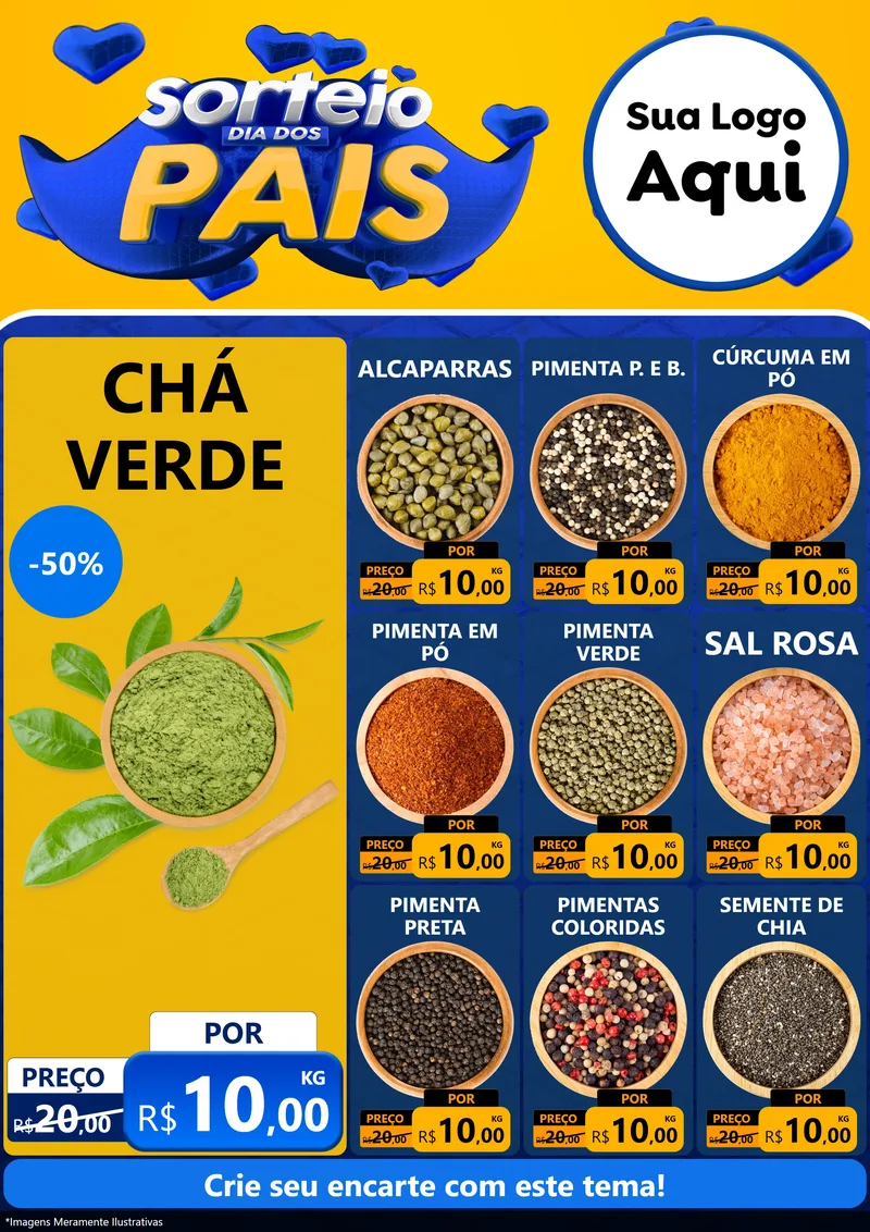 Modelo de Encarte para Encarte A4 Vertical com o tema Sorteio Dia dos Pais para Produtos Naturais