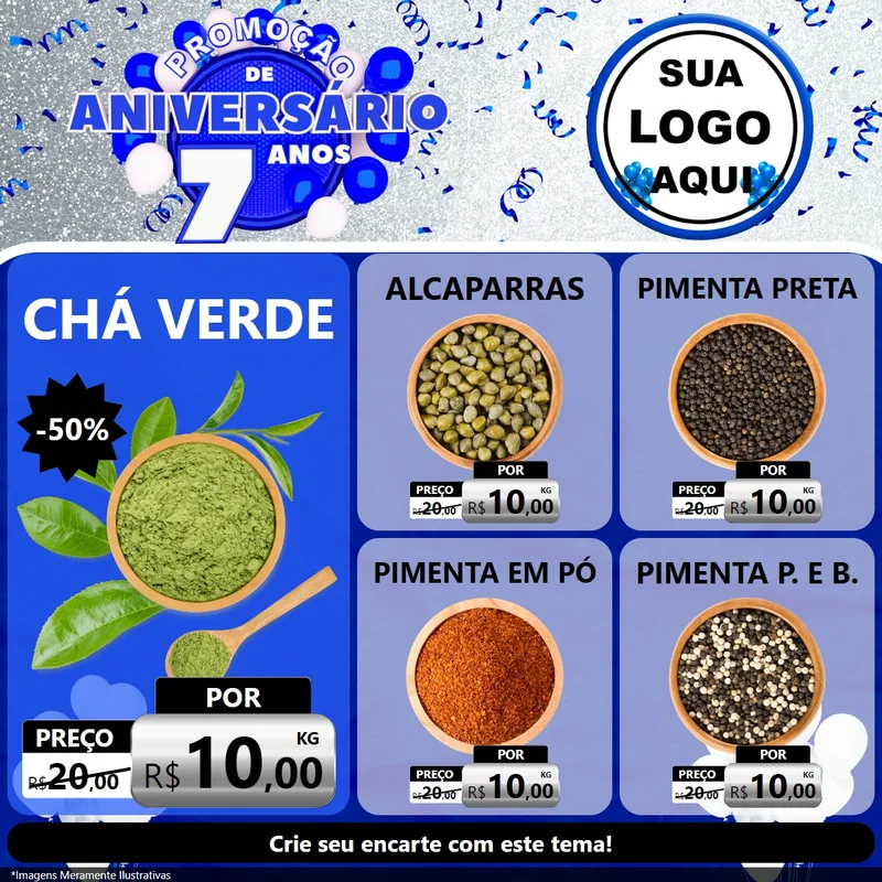Modelo de Rede Social para Feed Facebook com o tema Promoção de Aniversário - 7 Anos para Produtos Naturais