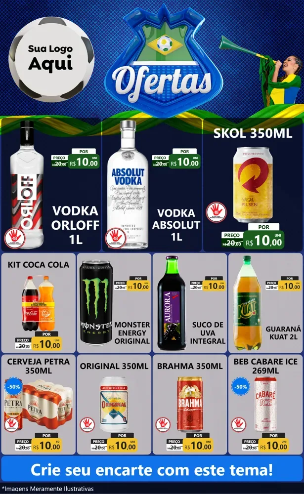 Modelo de Encarte para Encarte Grande com o tema Ofertas (Futebol) para Distribuidora de bebidas