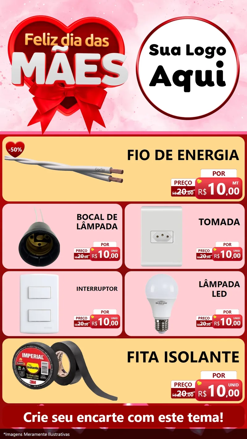 Modelo de TV para TV Vertical com o tema Feliz Dia Das Mães para Materiais Elétricos