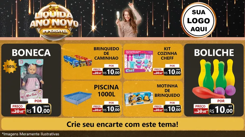 Modelo de TV para TV Horizontal com o tema Liquida Ano Novo Imperdível para Brinquedos