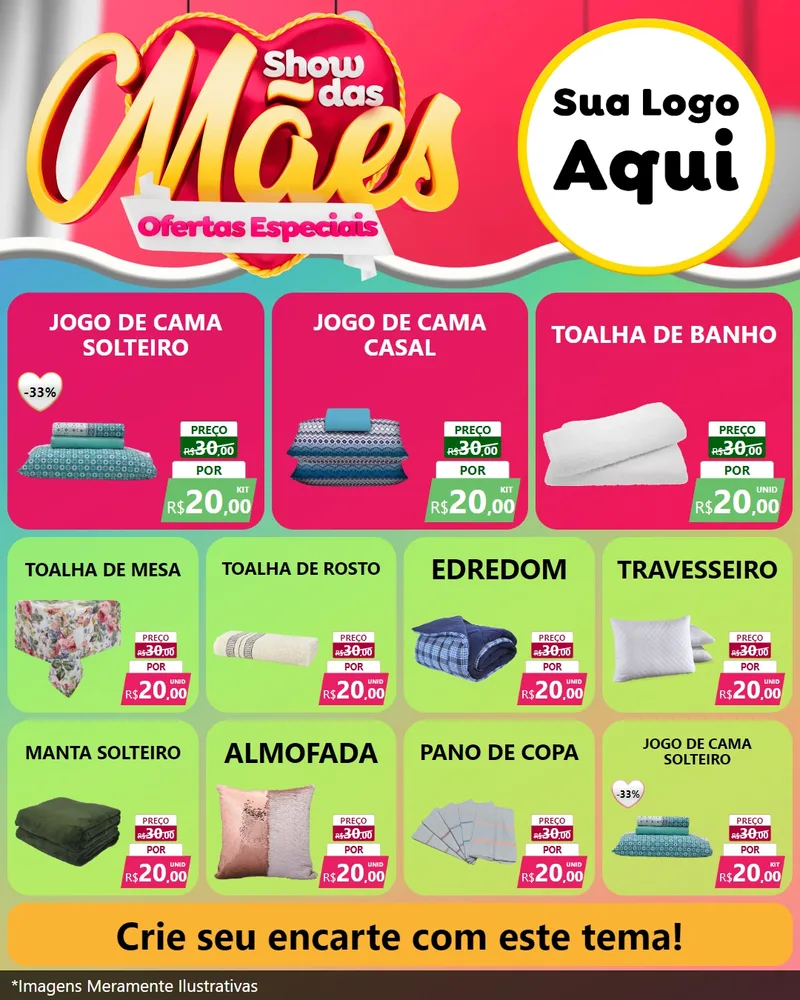 Modelo de Rede Social para Feed Instagram com o tema Show das Mães - Ofertas Especiais para Cama, Mesa e Banho