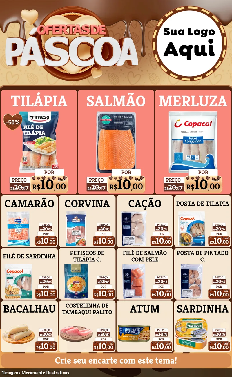Modelo de Encarte para Encarte Grande com o tema Ofertas de Páscoa para Peixaria