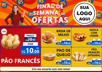 Modelo de Encarte para Encarte A4 Horizontal com o tema Final de Semana de Ofertas para Padaria