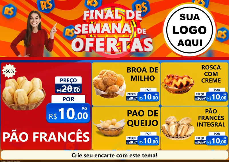Modelo de Encarte para Encarte A4 Horizontal com o tema Final de Semana de Ofertas para Padaria