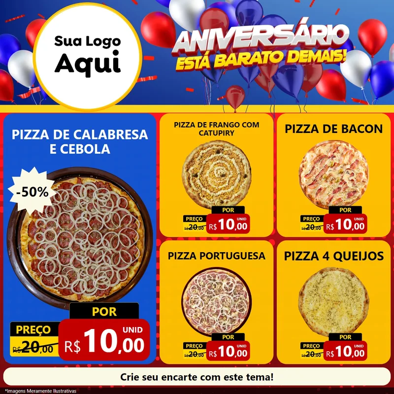 Modelo de Rede Social para Feed Facebook com o tema Aniversário para Pizzaria