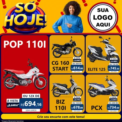Modelo de Rede Social para Feed Facebook com o tema Só Hoje! para Concessionaria de Motos