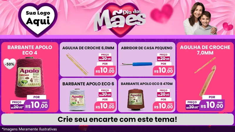 Modelo de TV para TV Horizontal com o tema Dia das Mães para Armarinho e Aviamentos