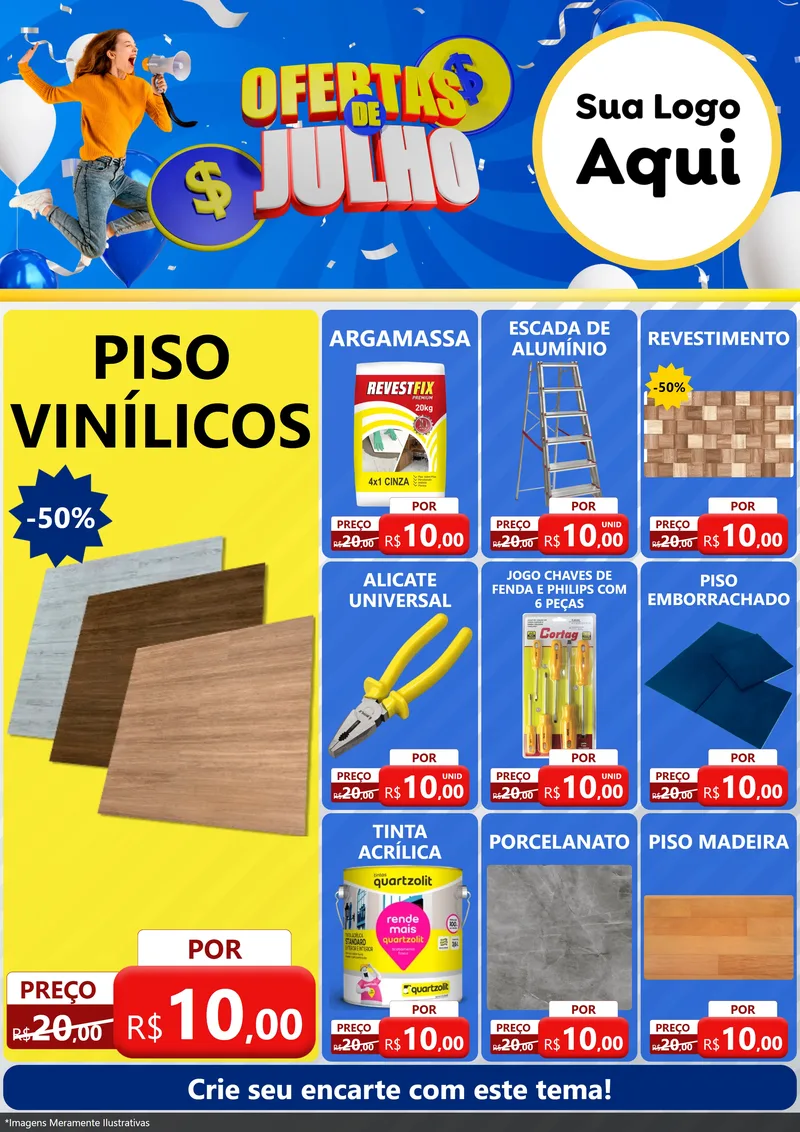 Modelo de Encarte para Encarte A4 Vertical com o tema Ofertas de Julho para Material para Construção