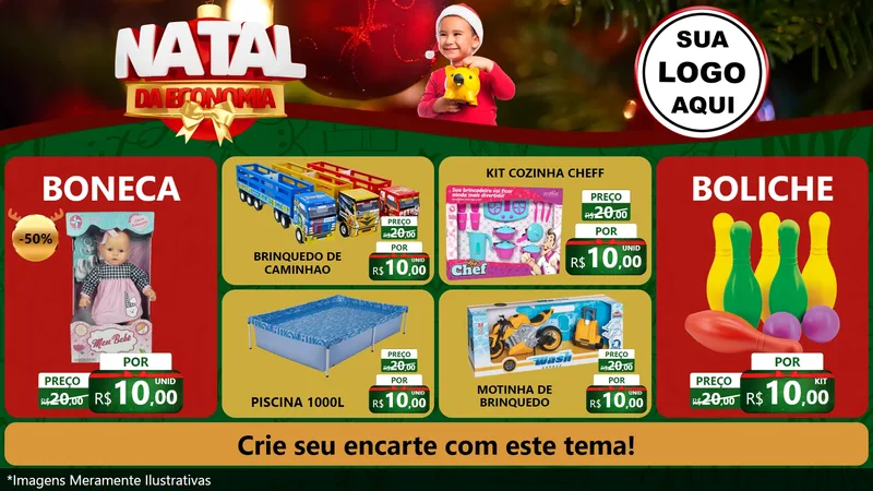 Modelo de TV para TV Horizontal com o tema Natal da Economia para Brinquedos