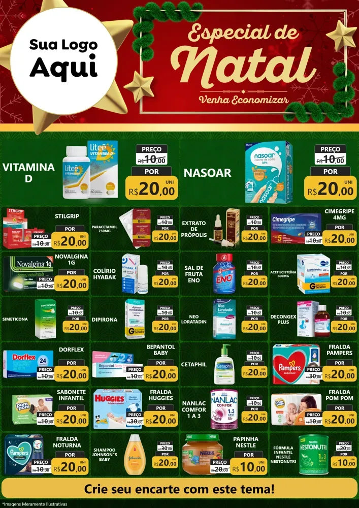 Modelo de Encarte para Encarte A4 Vertical com o tema Especial de Natal para Farmácia