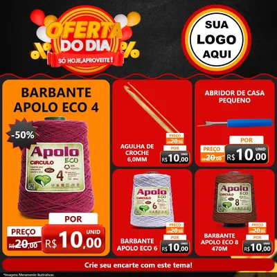Modelo de Rede Social para Feed Facebook com o tema Oferta do Dia - Só hoje, Aproveite! para Armarinho e Aviamentos