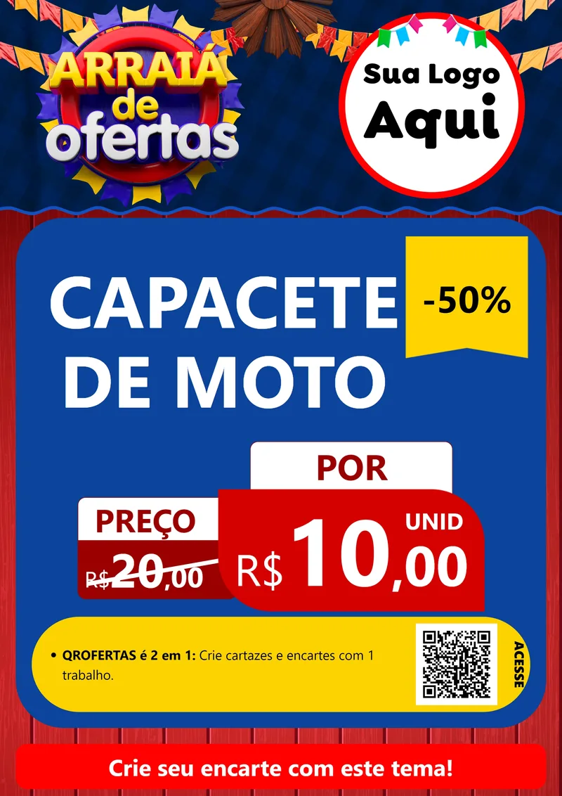 Modelo de Cartaz para Cartaz A4 Vertical com o tema Arraiá de Ofertas para Moto peças