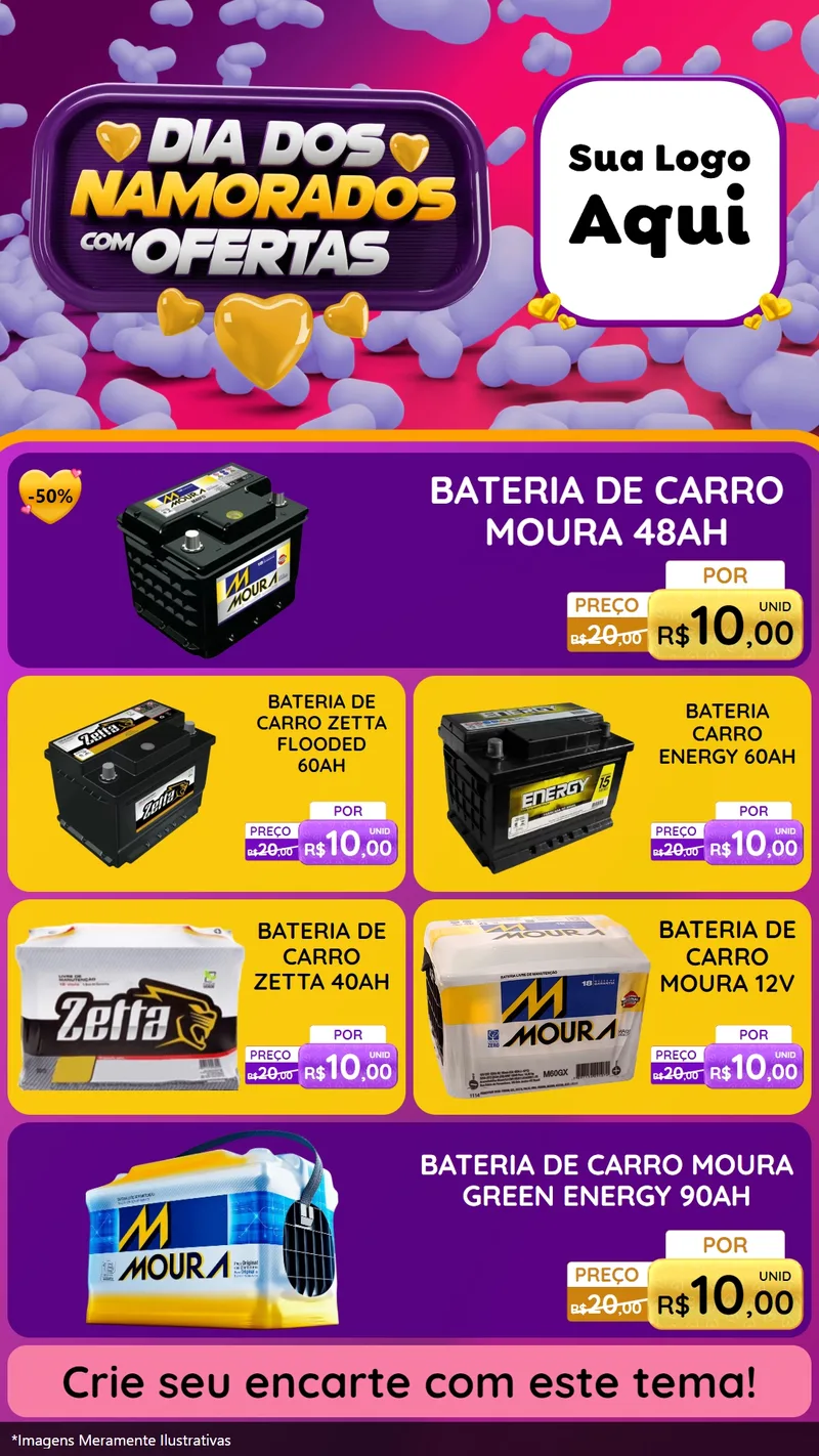 Modelo de TV para TV Vertical com o tema Dia Dos Namorados Com Ofertas para Baterias Elétricas