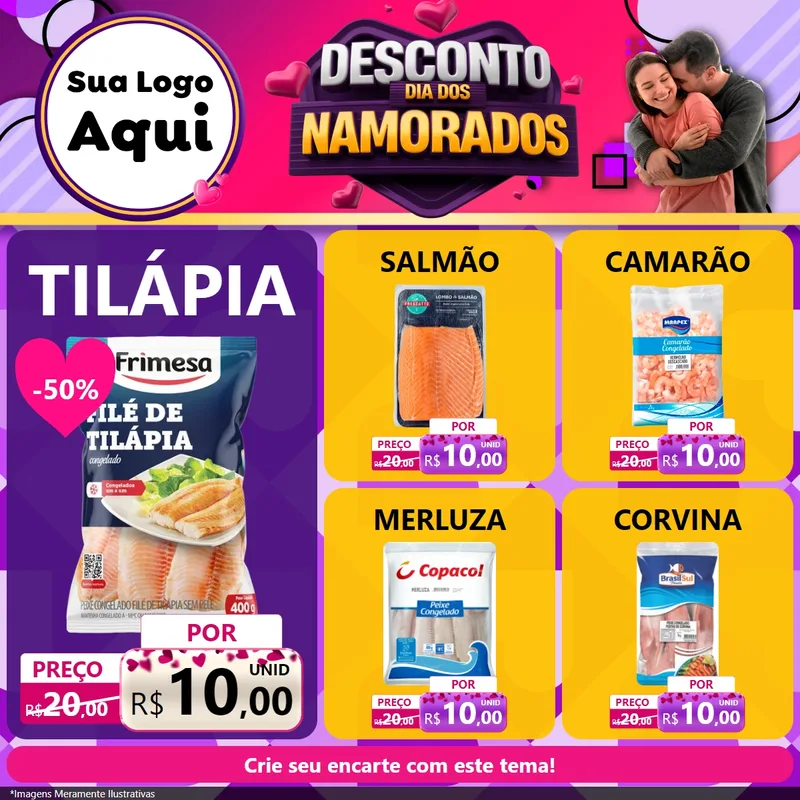 Modelo de Rede Social para Feed Facebook com o tema Desconto Dia dos Namorados para Peixaria