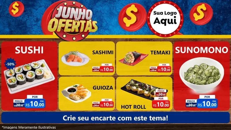 Modelo de TV para TV Horizontal com o tema Junho de Ofertas para Comida japonesa