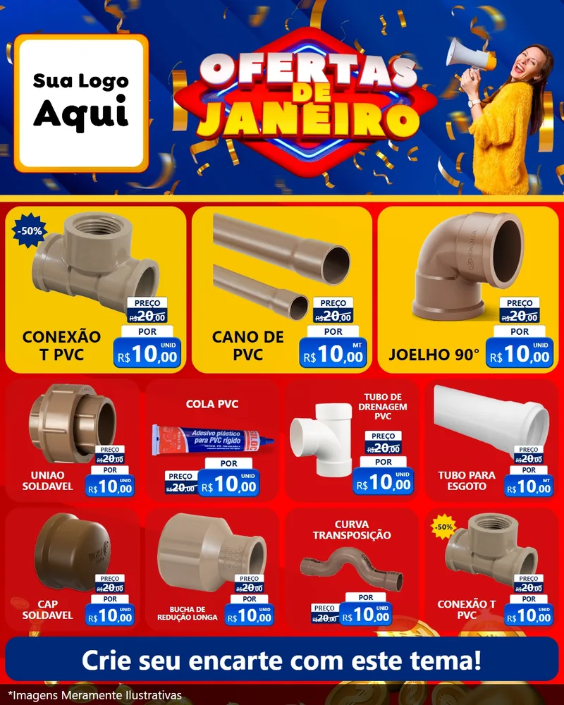 Modelo de Rede Social para Feed Instagram com o tema Ofertas de Janeiro para Tubos e conexões
