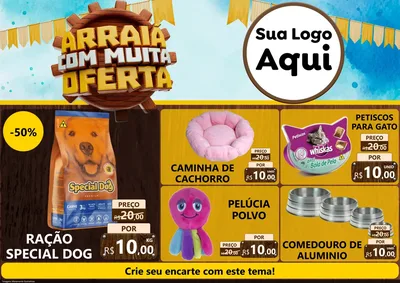 Modelo de Encarte para Encarte A4 Horizontal com o tema Ofertas de São João - Junina para Pet Shop