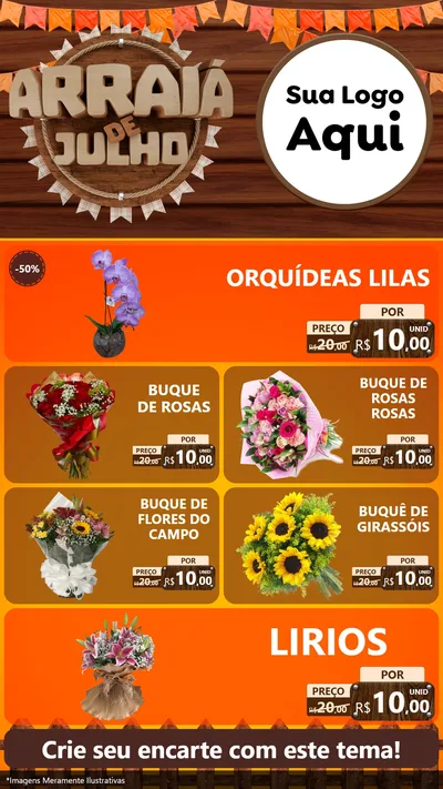 Modelo de TV para TV Vertical com o tema Arraiá de Julho - Junina para Floricultura e jardim